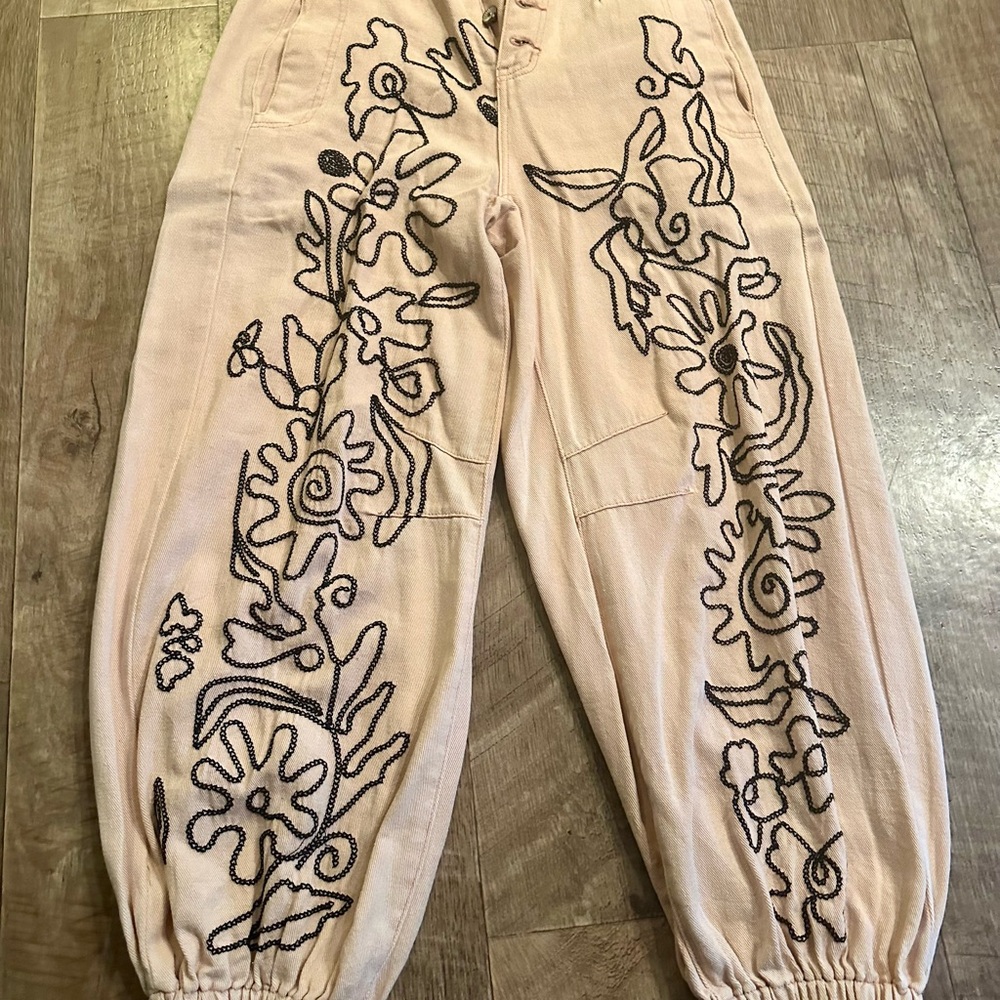 POL Pink Floral Embroidered Pants